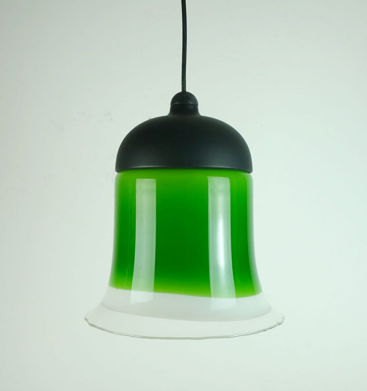 mid century PENDANT LIGHT peill & putzler 1970s green white and clear glass shade model AH 191