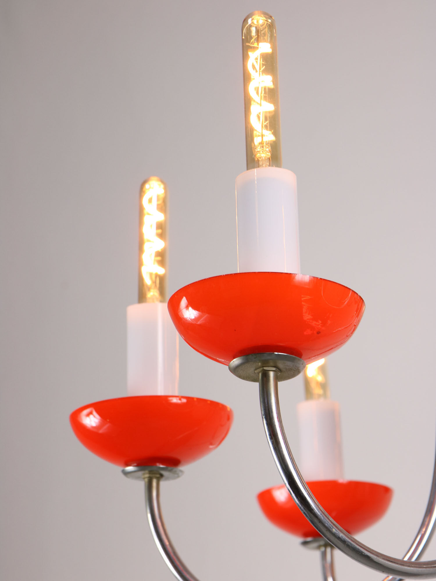 Lustre vintage orange Murano glass 8 bras