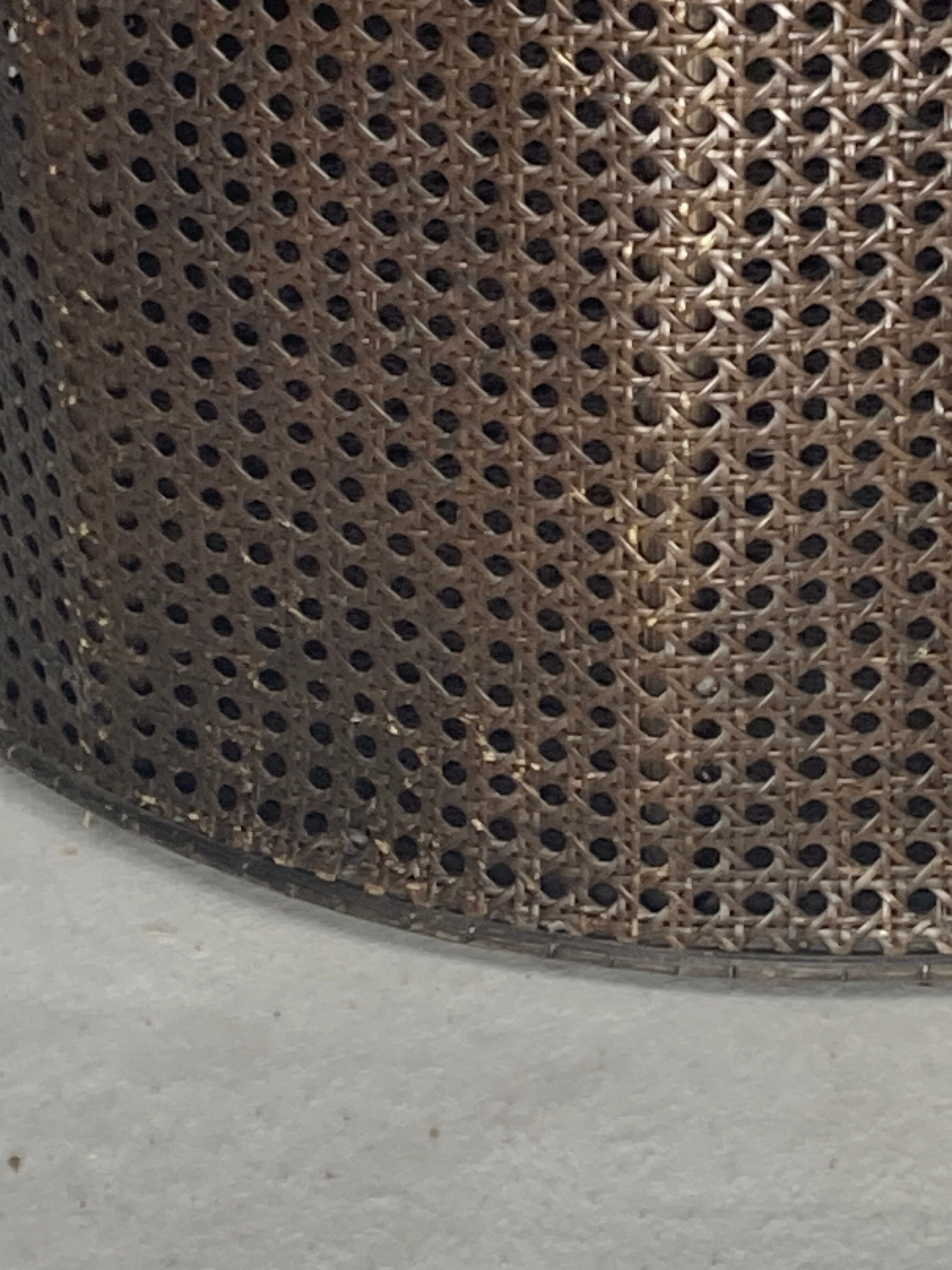 Faux bamboo rattan webbing side table with integrated hanging lamp, Dutch 1960s-1970s