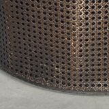 Faux bamboo rattan webbing side table with integrated hanging lamp, Dutch 1960s-1970s