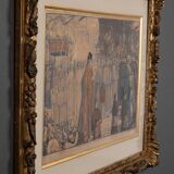 Engraving Auguste Lepère enhanced religious procession Nantes cathedral