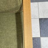 ensemble de fauteuils en tissu vert et bois années 1960