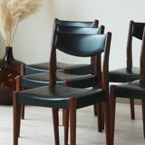 Series of 6 chairs in skai and teak