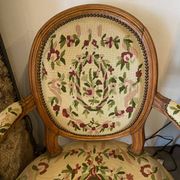 Louis XVI style medallion armchair with floral needlepoint tapestry