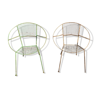 Deux mid century paire de chaises longues de jardin en fer forgé