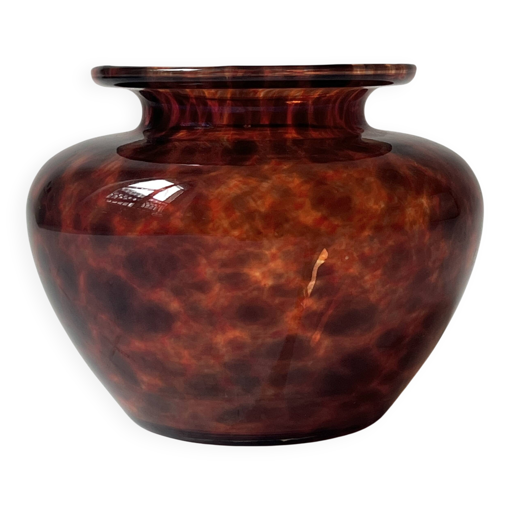 Amber smoked glass vase known as tortoiseshell, 1970s design.