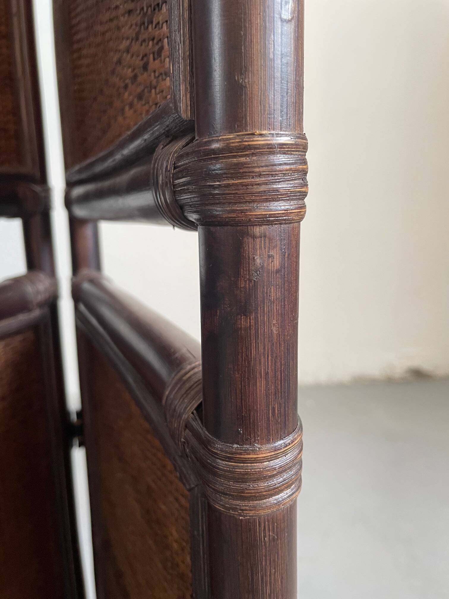 Vintage Six Panel Tinted Bamboo and Rattan Screen, Room Divider