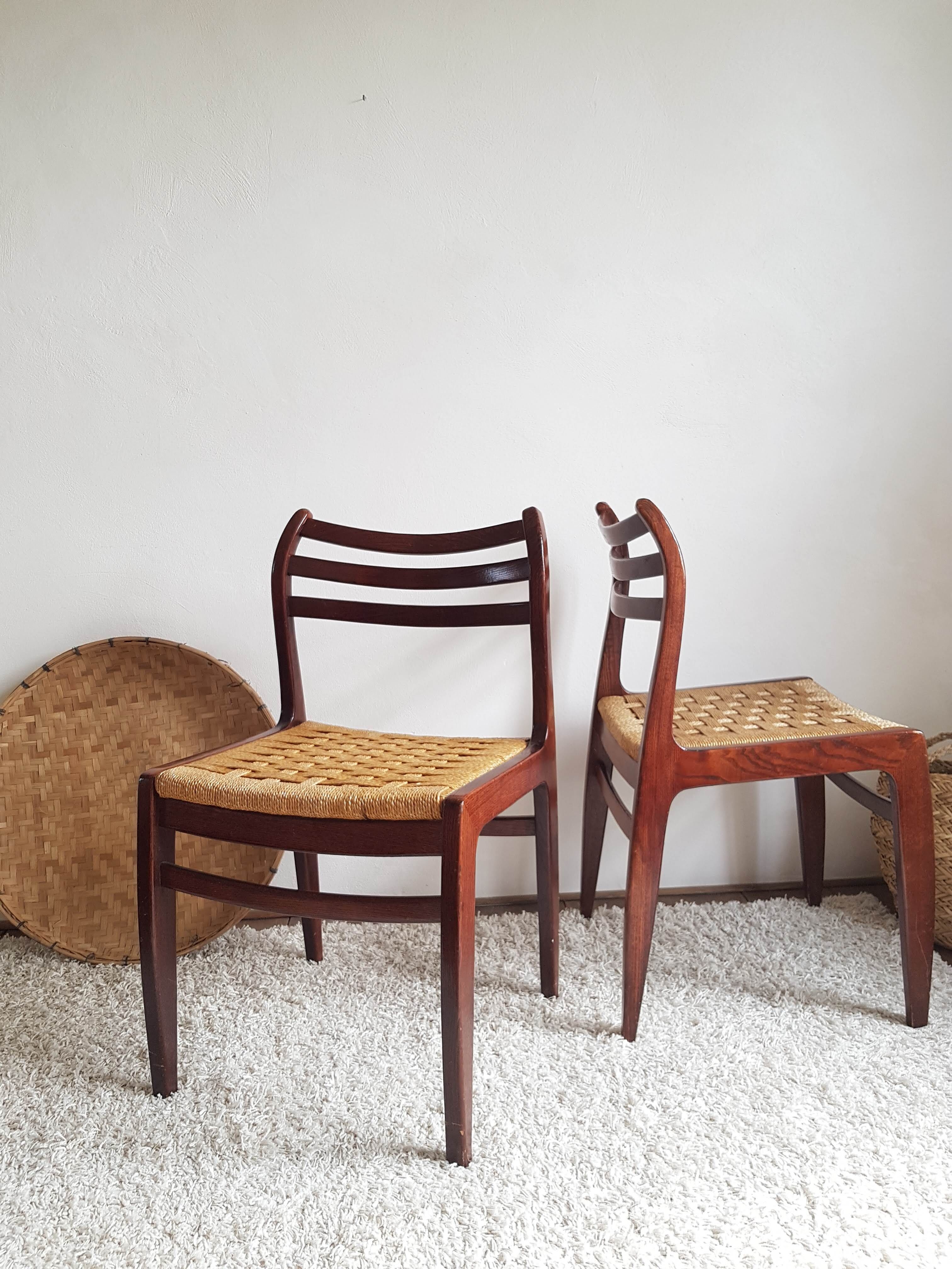Pair of Scandinavian chairs in braided rope-circa 1960