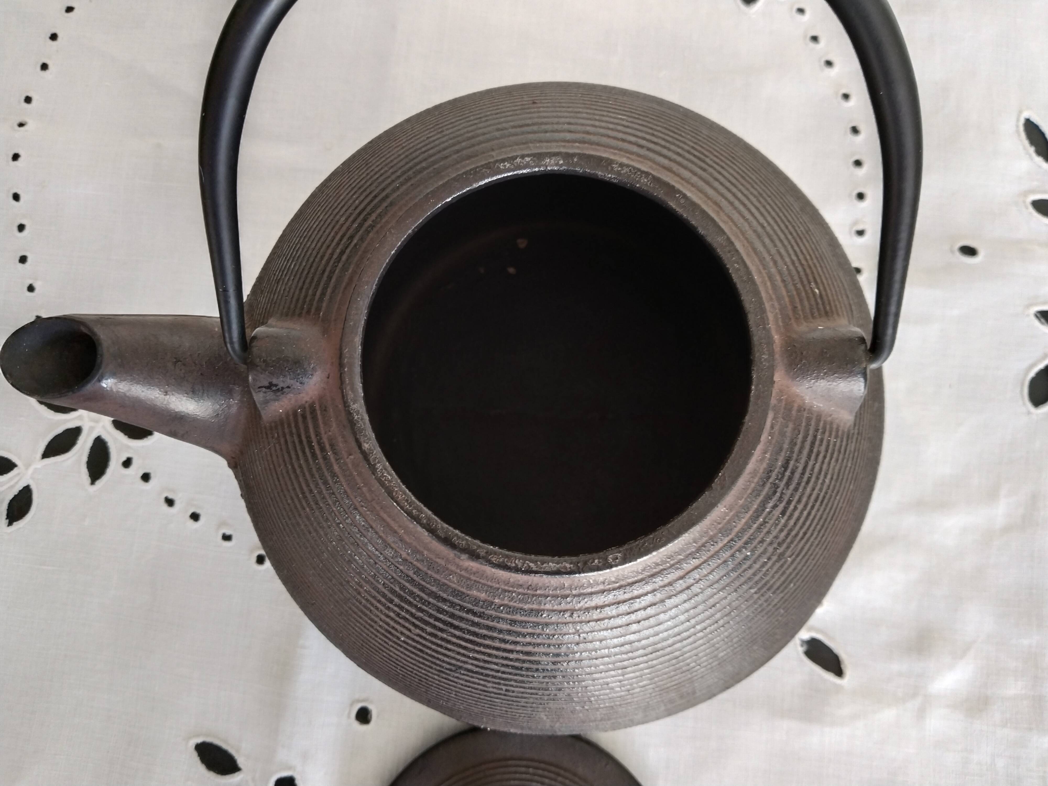 Japanese black enameled cast iron teapot