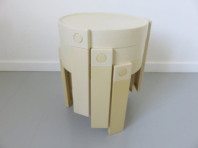Série de 3 tables gigognes tripodes design Holland années 70