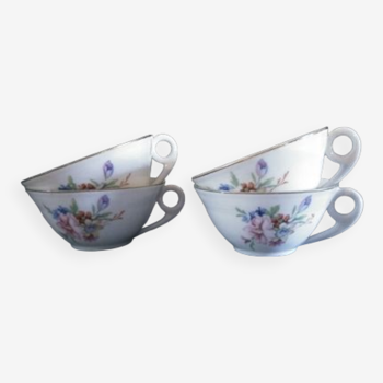 4 tasses porcelaine italienne décor de fleurs