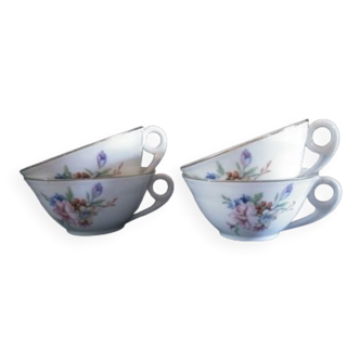 4 tasses porcelaine italienne décor de fleurs