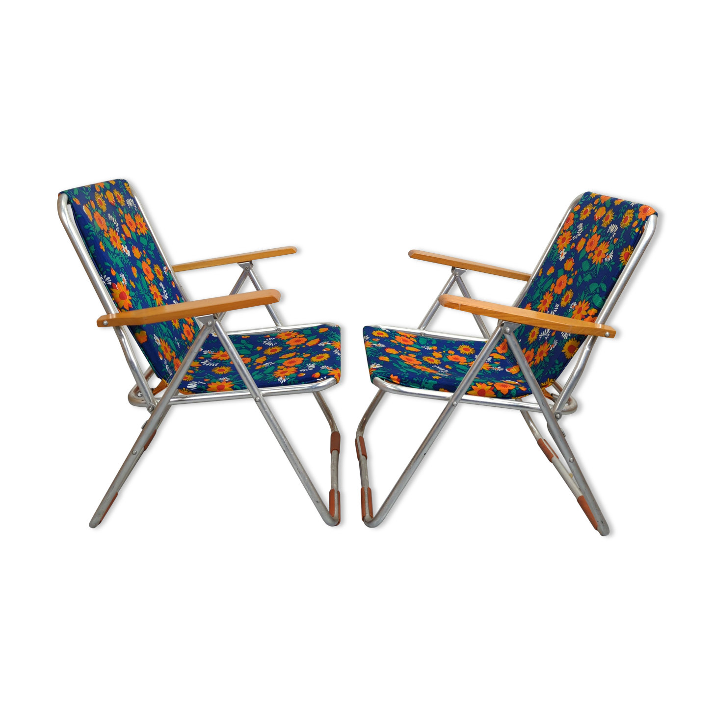 Pair of folding armchairs vintage camping Pouch DDR flowery