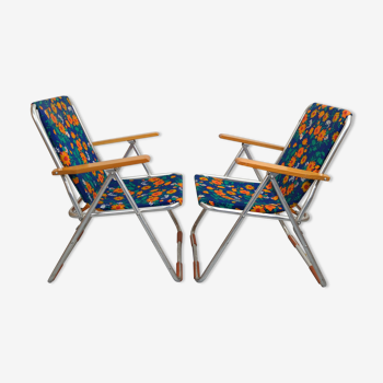 Paire de fauteuils pliant camping vintage Pouch DDR fleurie