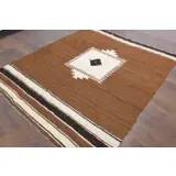 Vintage Turkish Oushak kilim rug handmade in brown 122x150.