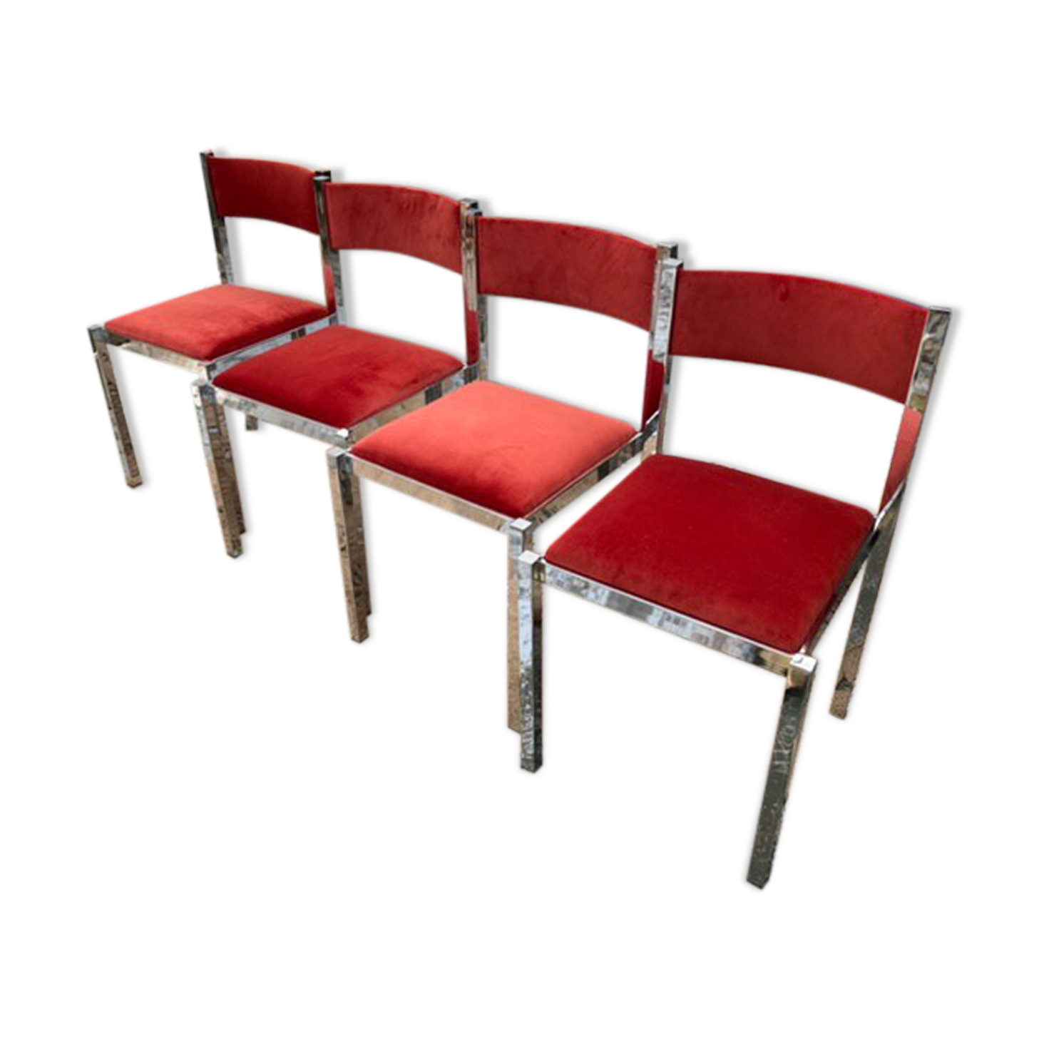 Series of 4 chrome chairs 70s