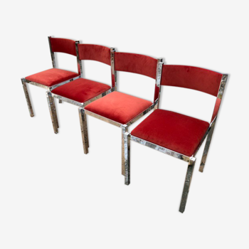 Series of 4 chrome chairs 70s