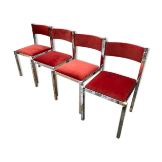 Series of 4 chrome chairs 70s