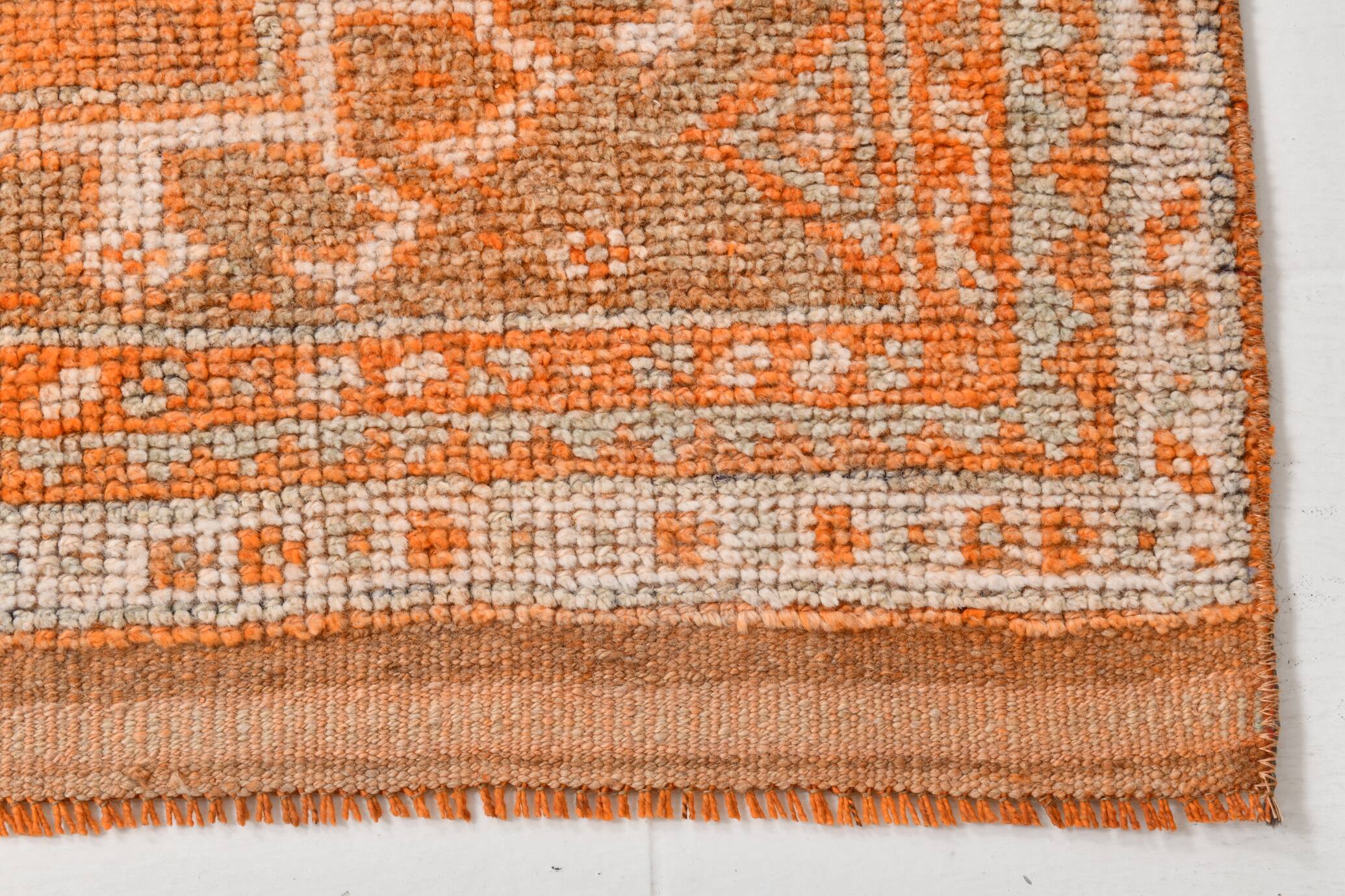 2x13 Soft Orange & Fuchsia Pattern Rug, Vintage Ousahk Runner Rug,90x381 Cm