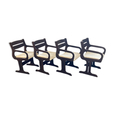 4 chaises de salle à manger biologiques des années 1960 en bois de wengé, époque spatiale hollandaise ou danoise