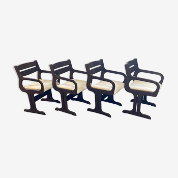 4 chaises de salle à manger biologiques des années 1960 en bois de wenge, époque spatiale hollandaise ou danoise