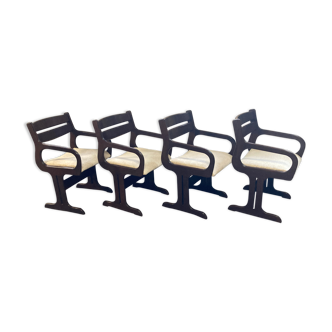 4 chaises de salle à manger biologiques des années 1960 en bois de wengé, époque spatiale hollandaise ou danoise