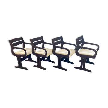 4 chaises de salle à manger biologiques des années 1960 en bois de wengé, époque spatiale hollandaise ou danoise