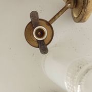 Pair of vintage double-light wall sconces in brass and etched glass from the 60s/70s.