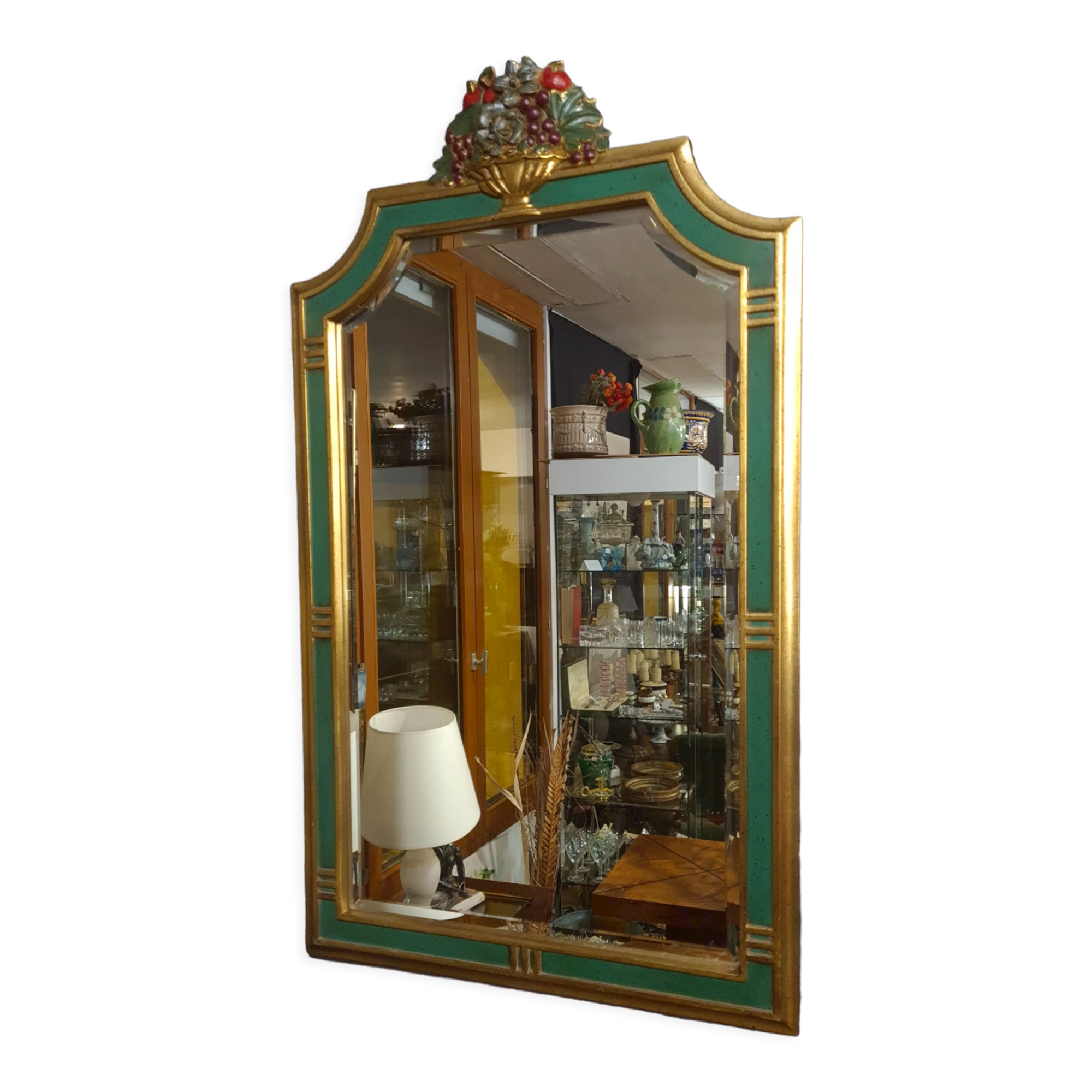 Miroir vintage vert et doré, 88x52 cm