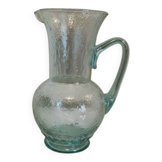 Vintage Textured Duck Blue Blown Glass Pitcher/Carafe - Ref. #PIMR