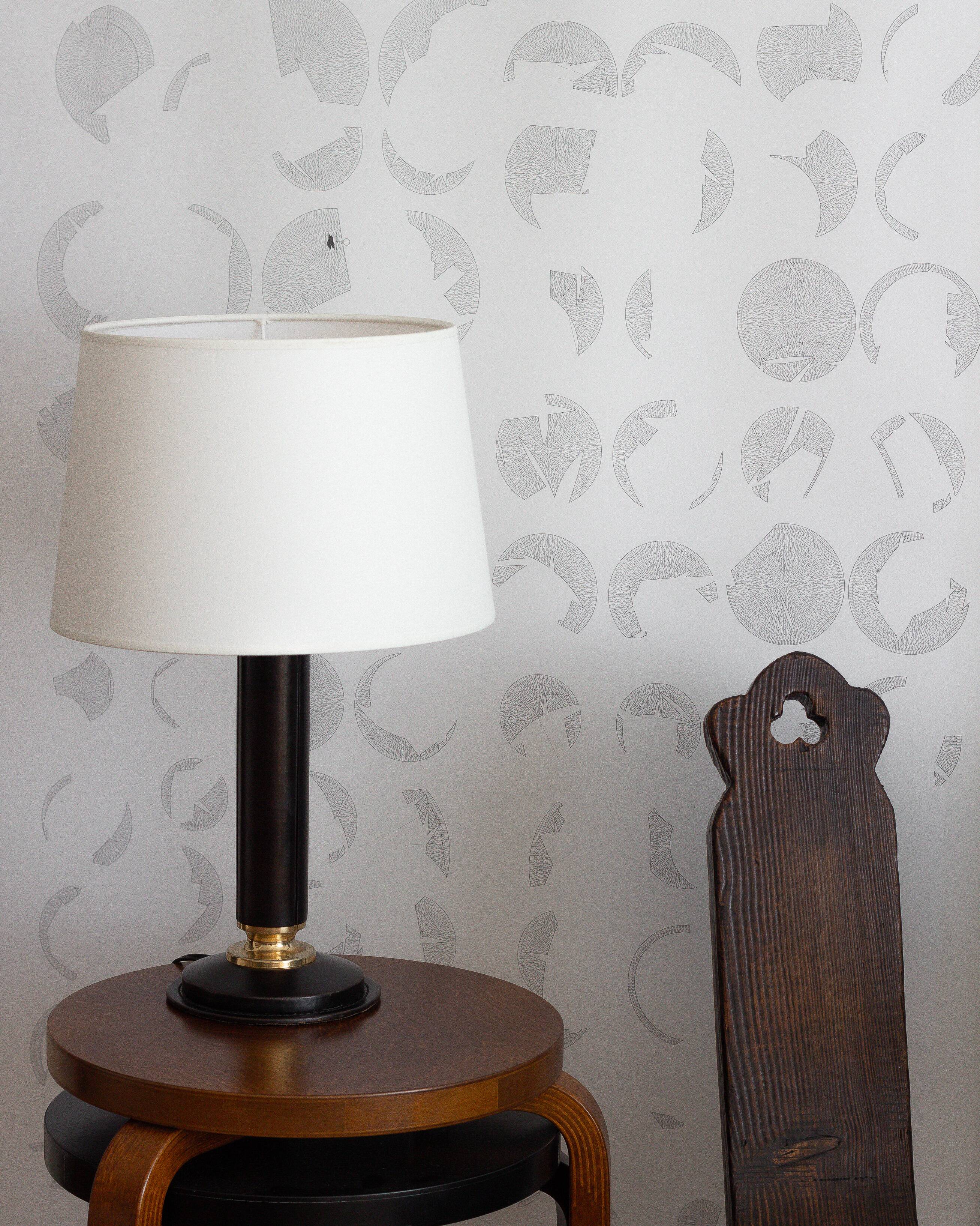 Leather lamp base, Le Tanneur (attr.), France, 1950s/1960s