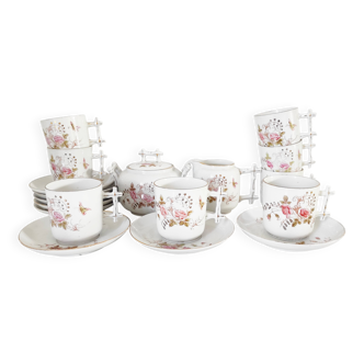 Porcelain coffee service for 8 people with bamboo handles.