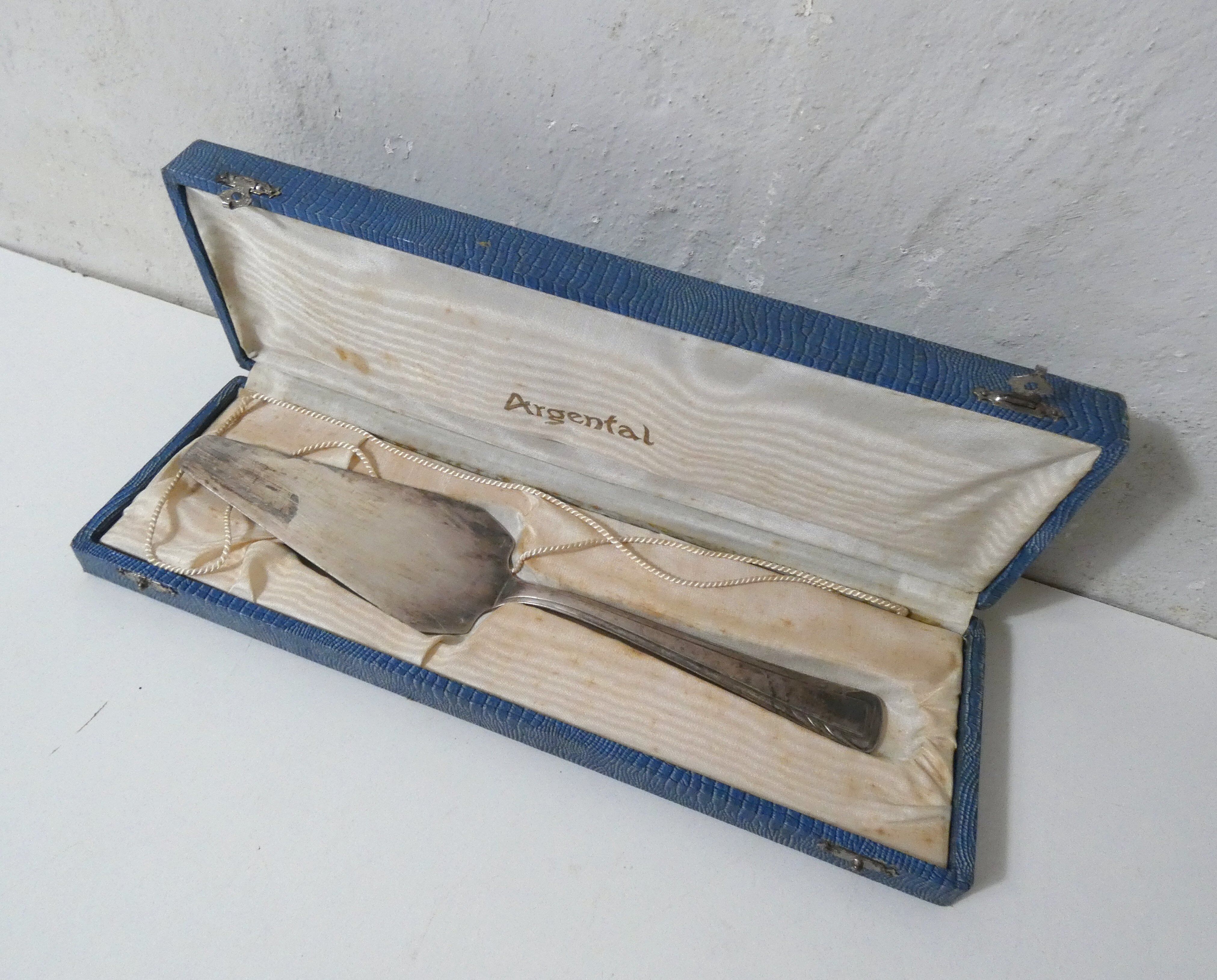 antique silver-plated cake server in its box