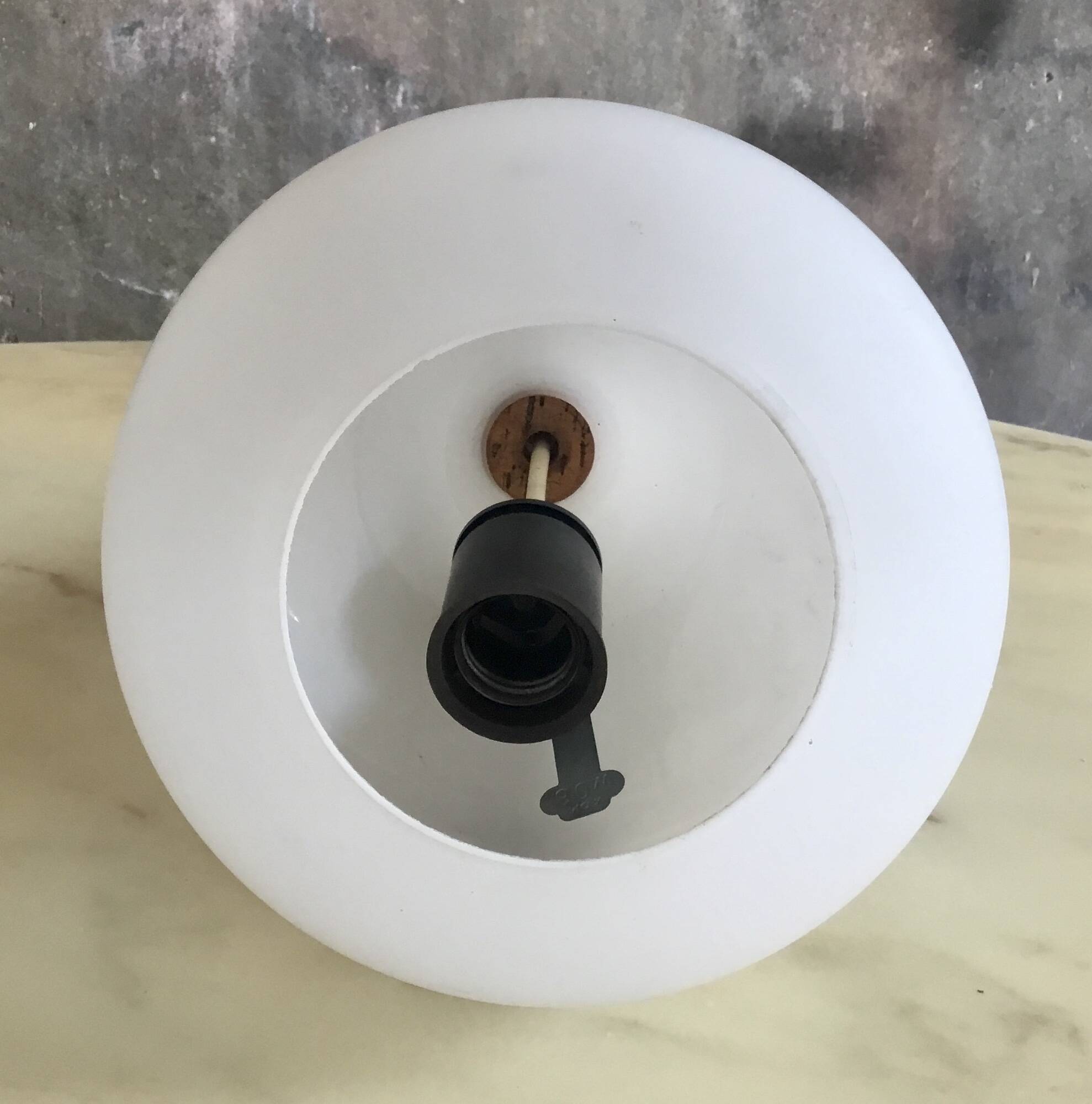 Scandinavian pendant light in opaline and teak - vintage 1960