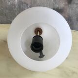 Scandinavian pendant light in opaline and teak - vintage 1960