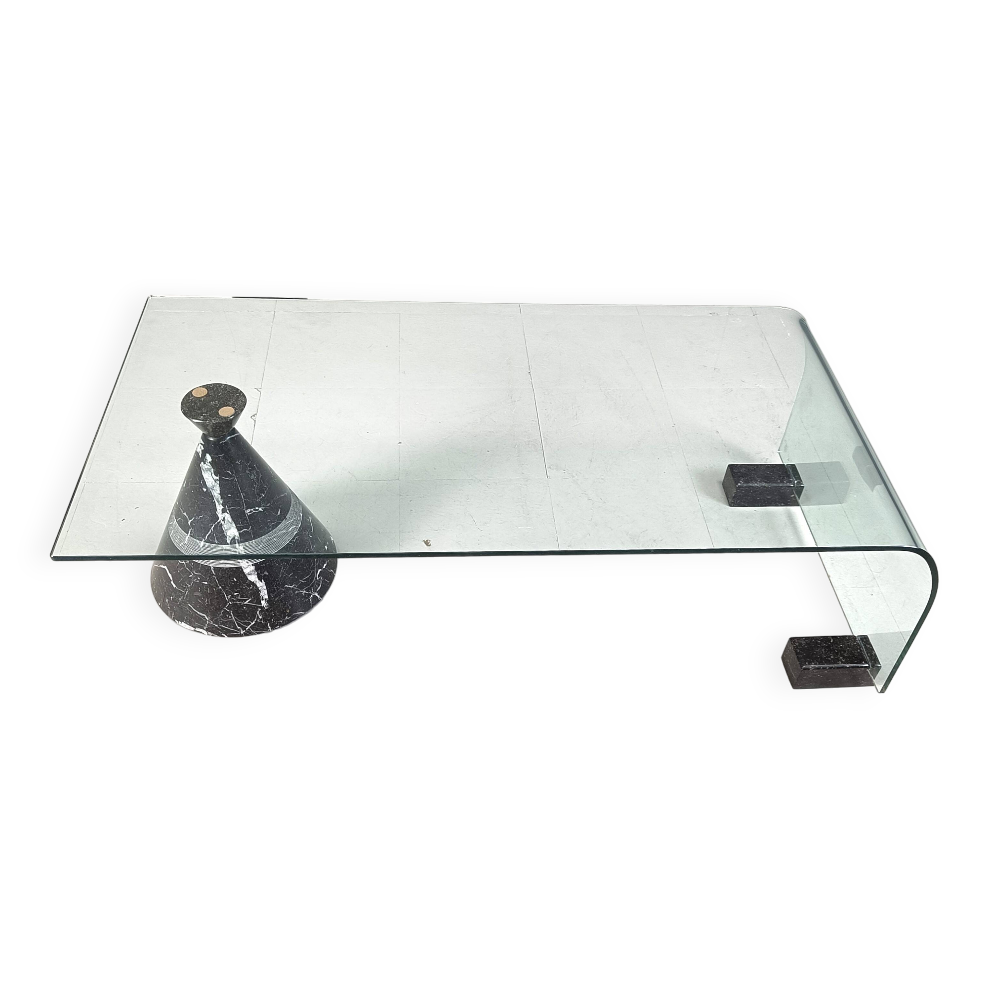 Postmodern black marble and glass coffee table, 1980s