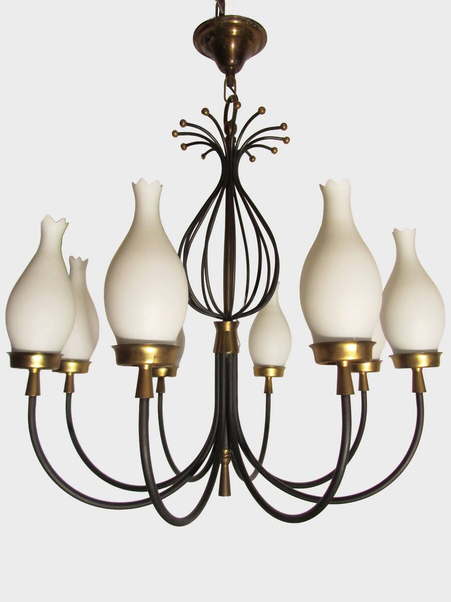 Set of 2 Italian design chandeliers in style of Stilnovo/ Arredoluce, 1950s
