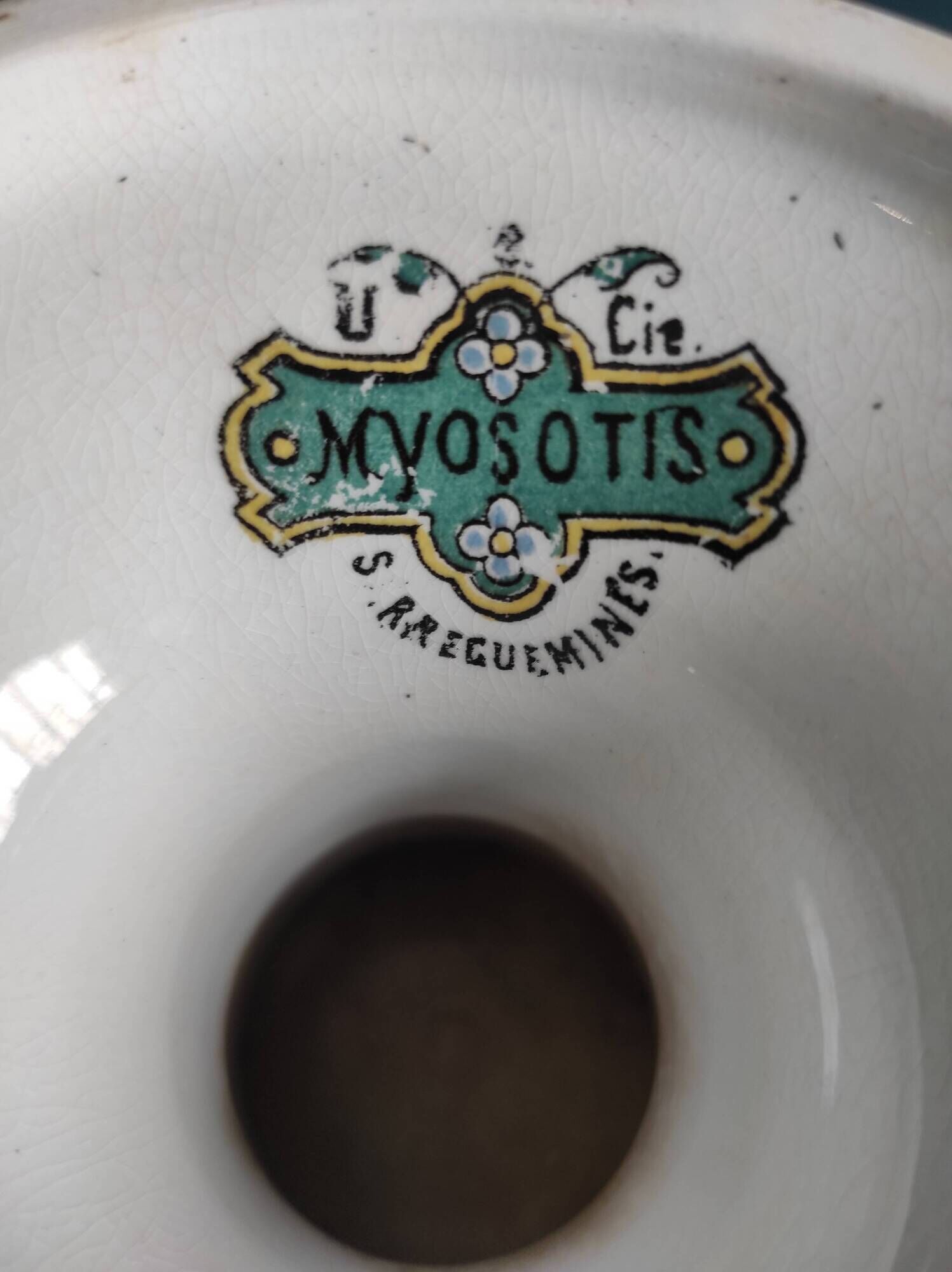 French vintage cake plate or cake stand for desserts or fruit, Sarreguemines, mod. Myosotis