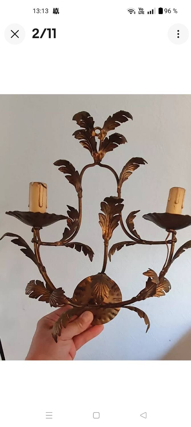 Pair of 1960s gold-tone metal wall sconces