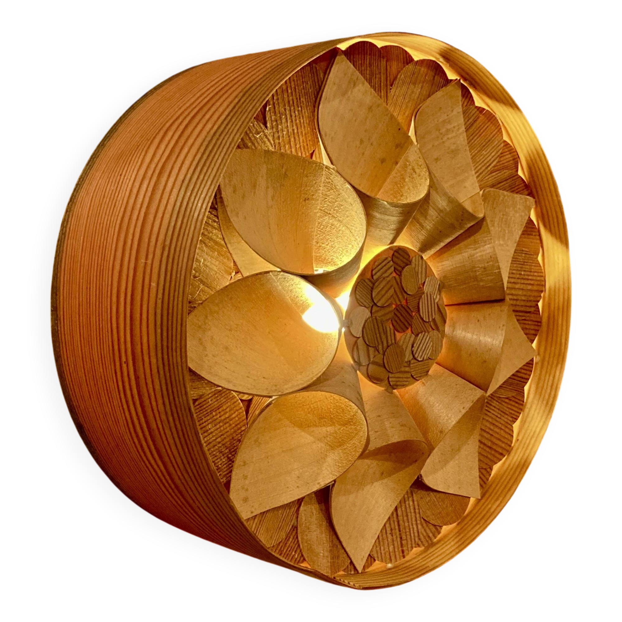 Large wooden wall lamp Scandinavian design 1950.
