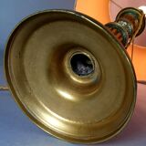 Lampe à poser avec abat-jour, ancien flambeau en bronze style Louis XVI 50 cm C757