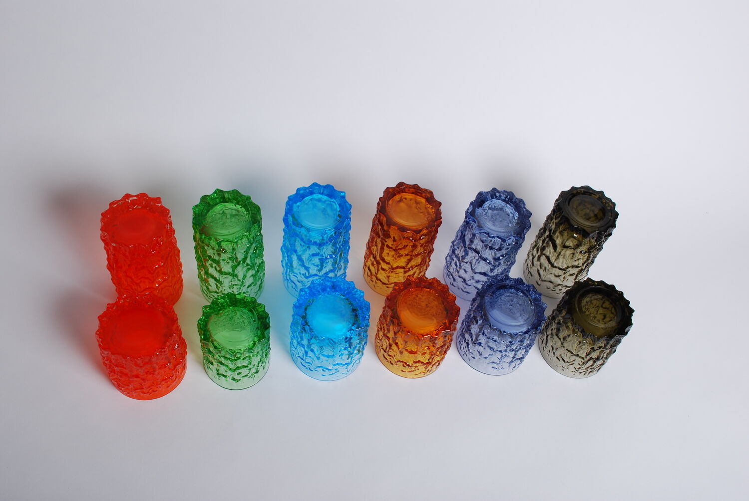 Set colored glass 'textured bark' by Geoffrey Baxter 60's