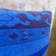 Vintage Turkish Wool Lumbar Pillow, Handmade Blue Geometric Rug Cushion