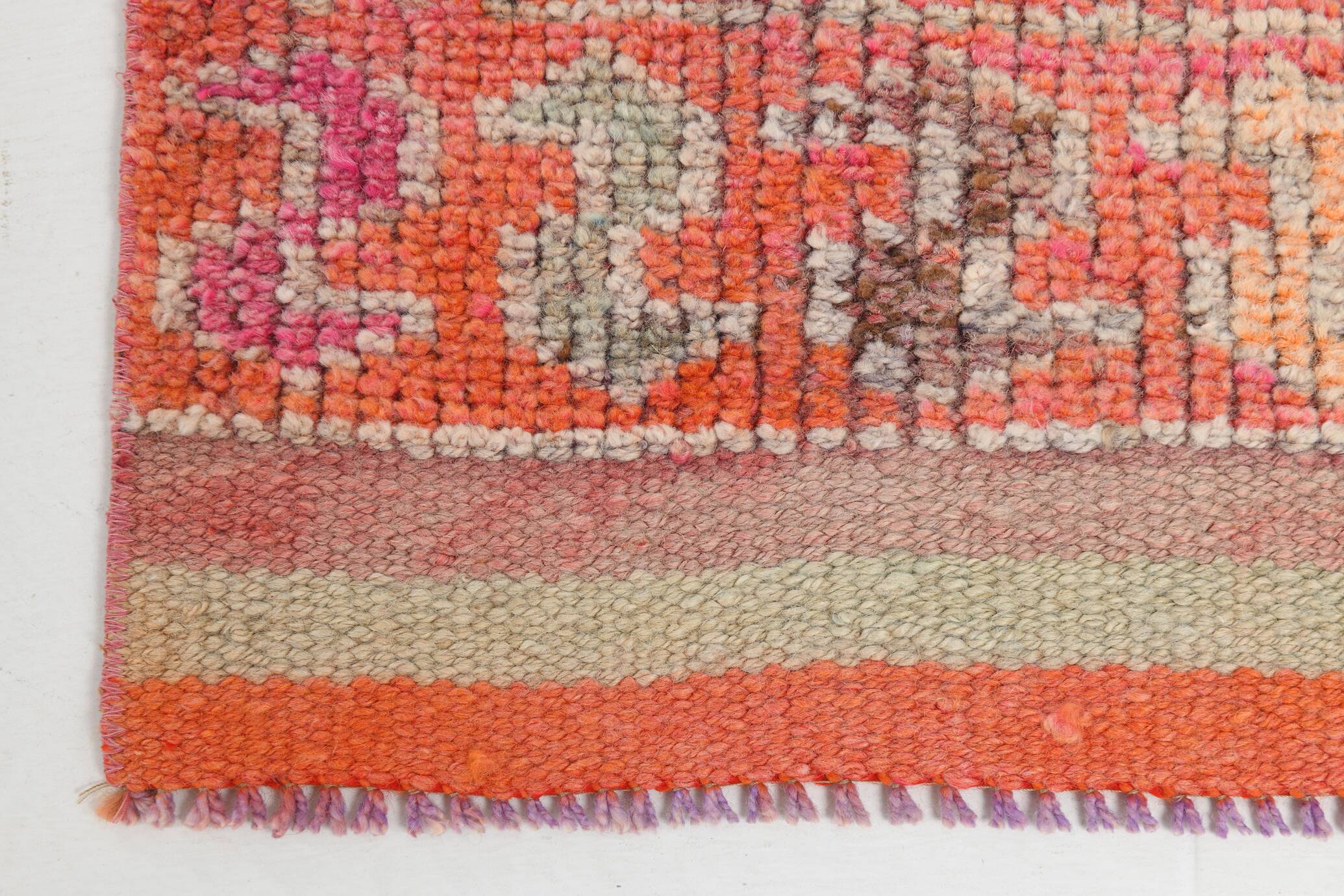 Pink & Orange Vintage Turkish Runner Rug, 103x326Cm