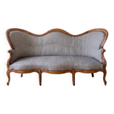 Three-seater canapé in grey mottled fabric, Louis Philippe style.