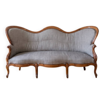 Three-seater canapé in grey mottled fabric, Louis Philippe style.