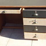 Grand bureau en bois à 5 tiroirs dessus simili cuir noir -Totalement relooké