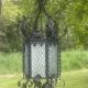Vestibule lantern, hall, wrought iron entrance & cathedral glass, 80 cm pendant light