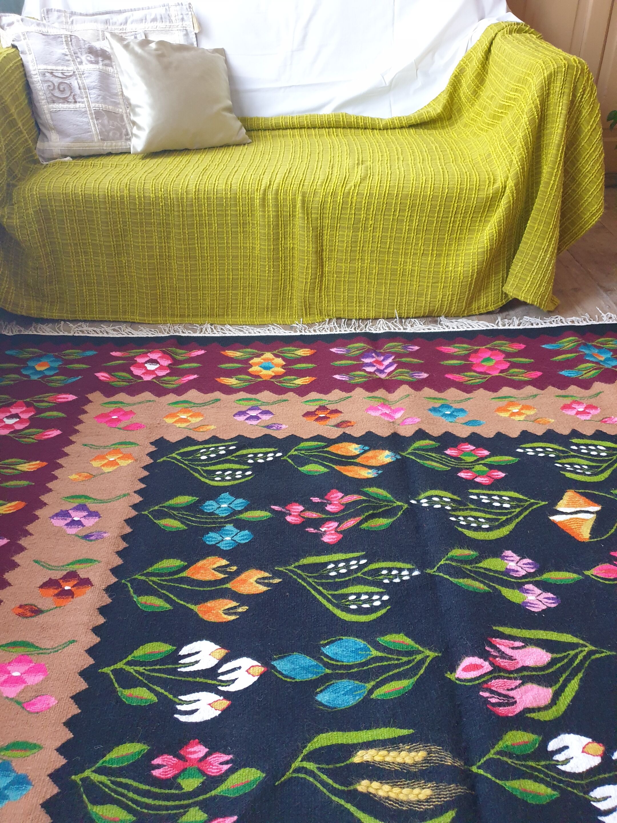 Tapis Oltenian floral, tissé à la main, Roumanie