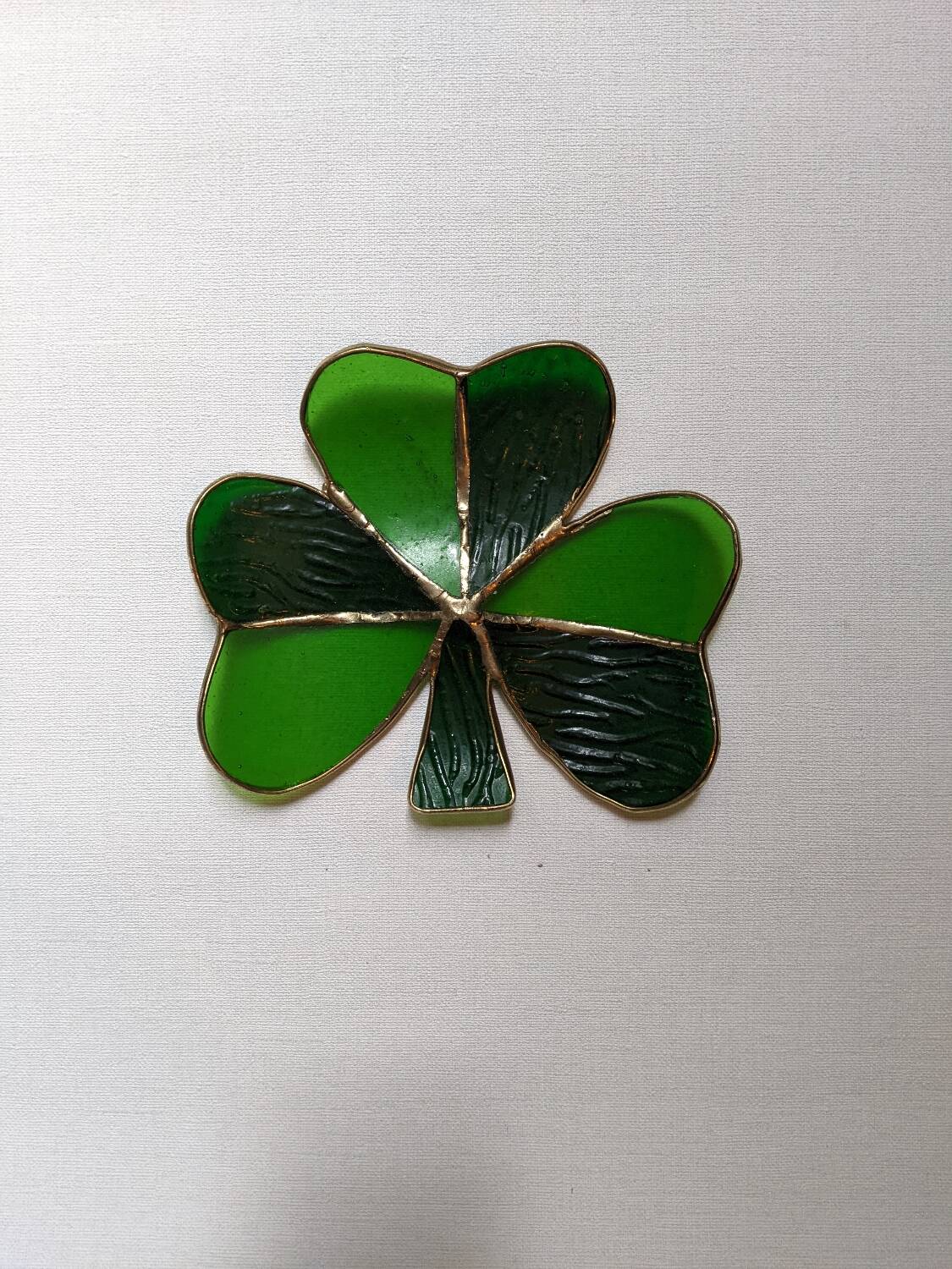 Handcrafted green clover and brass trinket tray